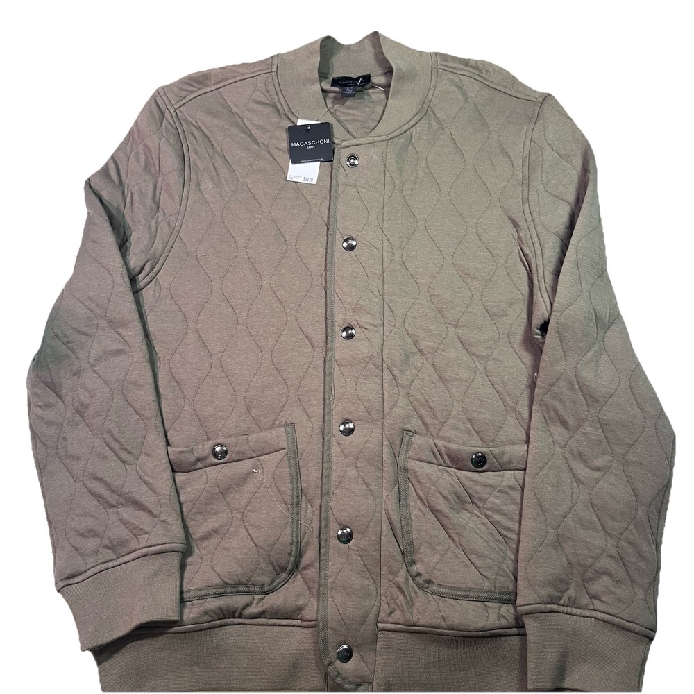 NWT MAGASCHONI MAN QUILTED JACKET OLIVE SZ Small NWT SNAP FRONT Zipper